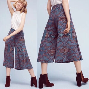 By Anthropologie Snakeskin Mosaic Print Wide Leg Culotte Pants Women's Size 2